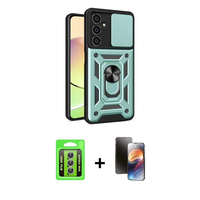 MARSİLYAN™- Galaxy A35 5G Kılıf Ahenk Klasik - Siyah 3D Antistatik Mat Seramik Nano Ekran Koruyucu + Raze Metal Kamera Lens - GS