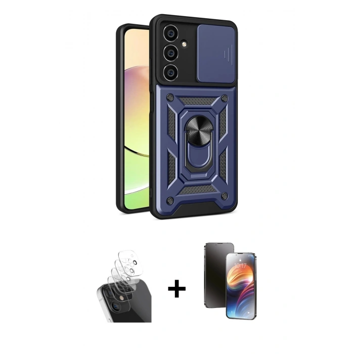 MARSİLYAN™- Galaxy A35 5G Kılıf Ahenk Klasik - Siyah 3D Antistatik Mat Seramik Nano Ekran Koruyucu + Kamera Lens Koruma Cam - SF