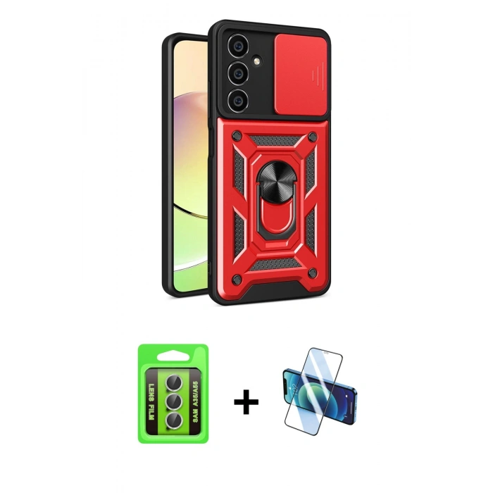 MARSİLYAN™- Galaxy A35 5G Kılıf Ahenk Klasik - Siyah 3D Antistatik Seramik Nano Ekran Koruyucu + Raze Metal Kamera Lens - GS