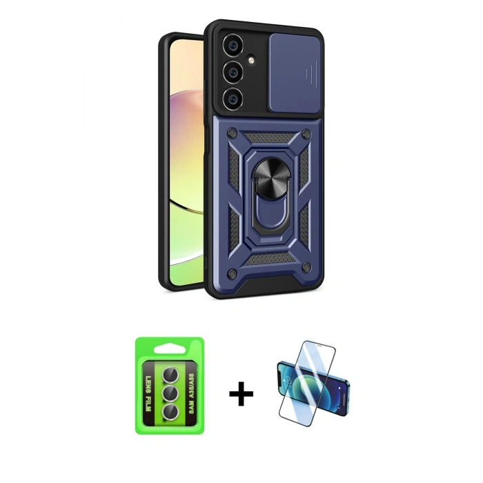 MARSİLYAN™- Galaxy A35 5G Kılıf Ahenk Klasik - Siyah 3D Antistatik Seramik Nano Ekran Koruyucu + Raze Metal Kamera Lens - GS