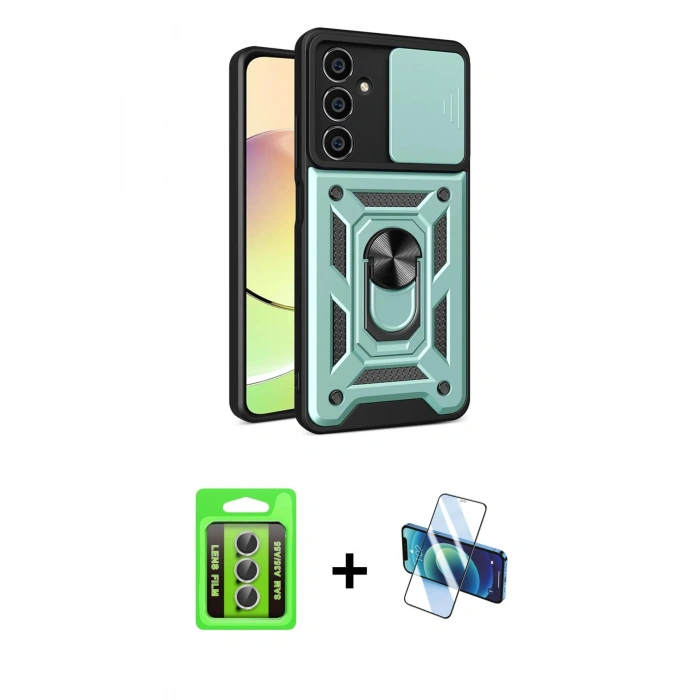 MARSİLYAN™- Galaxy A35 5G Kılıf Ahenk Klasik - Siyah 3D Antistatik Seramik Nano Ekran Koruyucu + Raze Metal Kamera Lens - GS