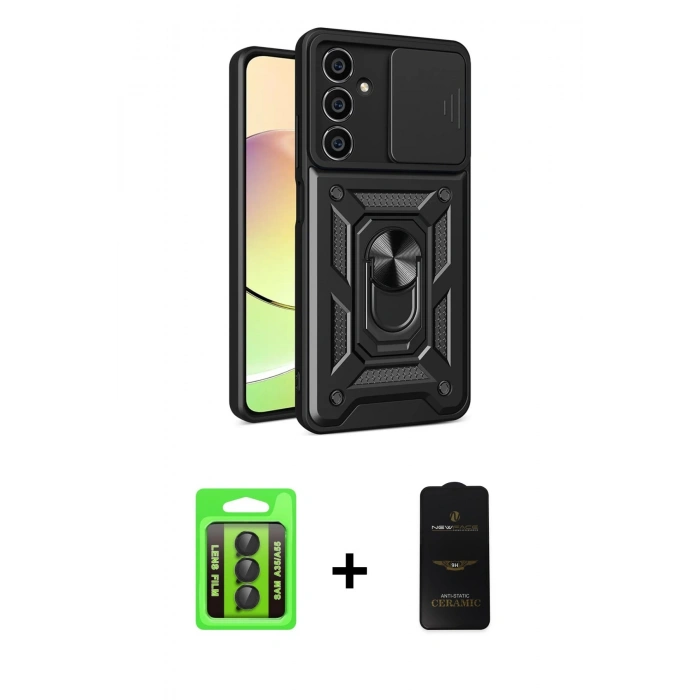 MARSİLYAN™- Galaxy A35 5G Kılıf Ahenk Klasik - Siyah 6D Antistatik Mat Seramik Hayalet Nano Ekran Koruyucu + Raze Metal Kamera Lens - SH