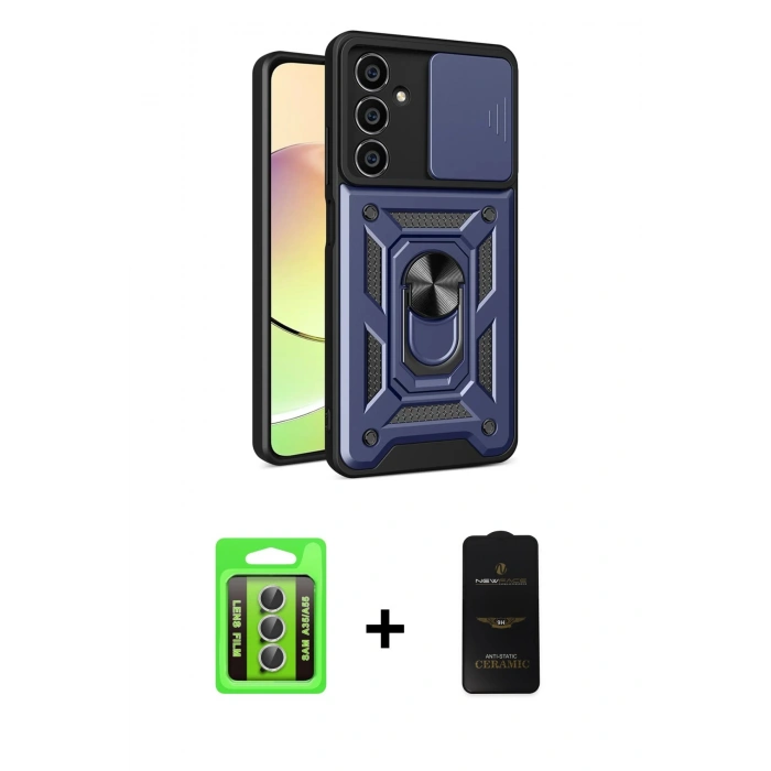 MARSİLYAN™- Galaxy A35 5G Kılıf Ahenk Klasik - Siyah 6D Antistatik Mat Seramik Hayalet Nano Ekran Koruyucu + Raze Metal Kamera Lens - GS