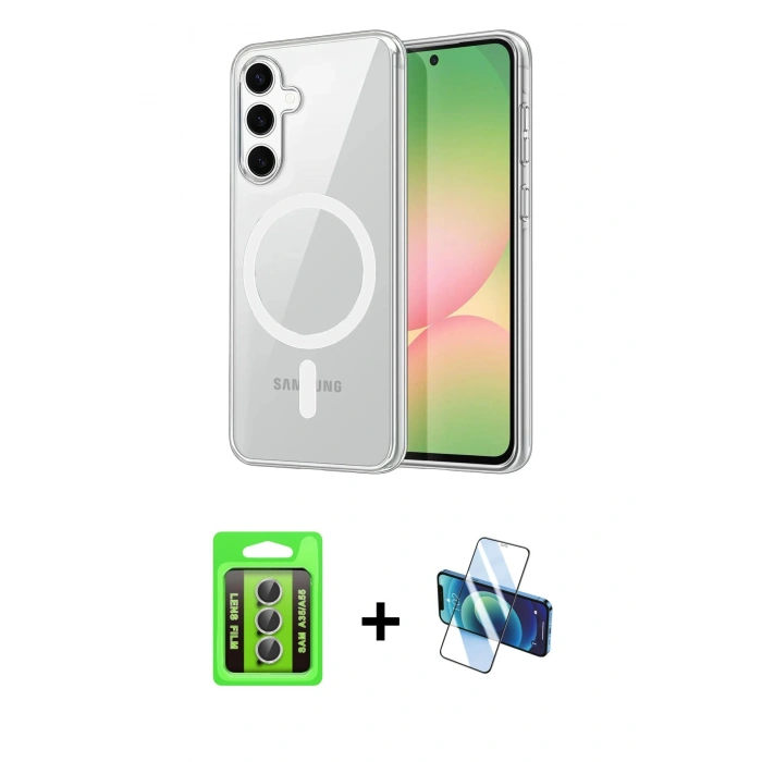MARSİLYAN™- Galaxy A35 5G Kılıf Ahenk Minimal Serisi - Siyah 3D Antistatik Seramik Nano Ekran Koruyucu + Raze Metal Kamera Lens - GS