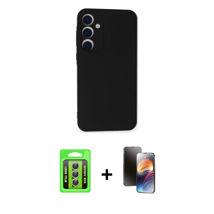 MARSİLYAN™- Galaxy A35 5G Kılıf Ahenk Serisi - Siyah 3D Antistatik Mat Seramik Nano Ekran Koruyucu + Raze Metal Kamera Lens - GS