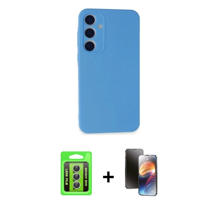 MARSİLYAN™- Galaxy A35 5G Kılıf Ahenk Serisi - Siyah 3D Antistatik Mat Seramik Nano Ekran Koruyucu + Raze Metal Kamera Lens - GS