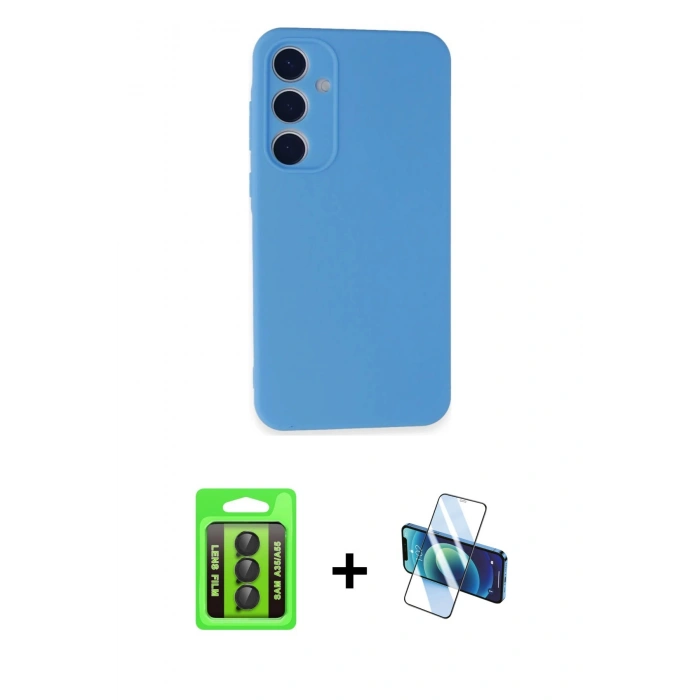 MARSİLYAN™- Galaxy A35 5G Kılıf Ahenk Serisi - Siyah 3D Antistatik Seramik Nano Ekran Koruyucu + Raze Metal Kamera Lens - SH
