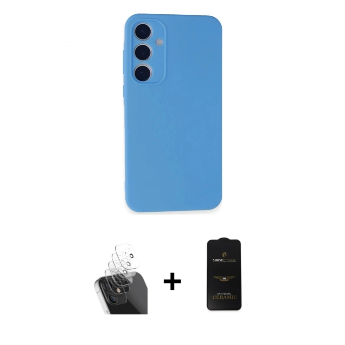 MARSİLYAN™- Galaxy A35 5G Kılıf Ahenk Serisi - Siyah 6D Antistatik Mat Seramik Hayalet Nano Ekran Koruyucu + Kamera Lens Koruma Cam - SF