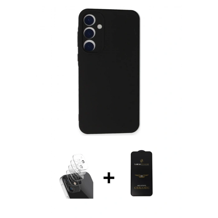 MARSİLYAN™- Galaxy A35 5G Kılıf Ahenk Serisi - Siyah 6D Antistatik Mat Seramik Hayalet Nano Ekran Koruyucu + Kamera Lens Koruma Cam - SF