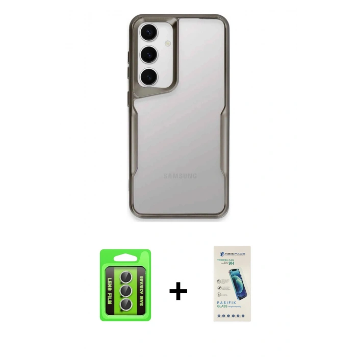 MARSİLYAN™- Galaxy A35 5G Kılıf Akış Çizgi Koleksiyonu - Şeffaf Pasifik Cam Ekran Koruyucu + Raze Metal Kamera Lens - GS