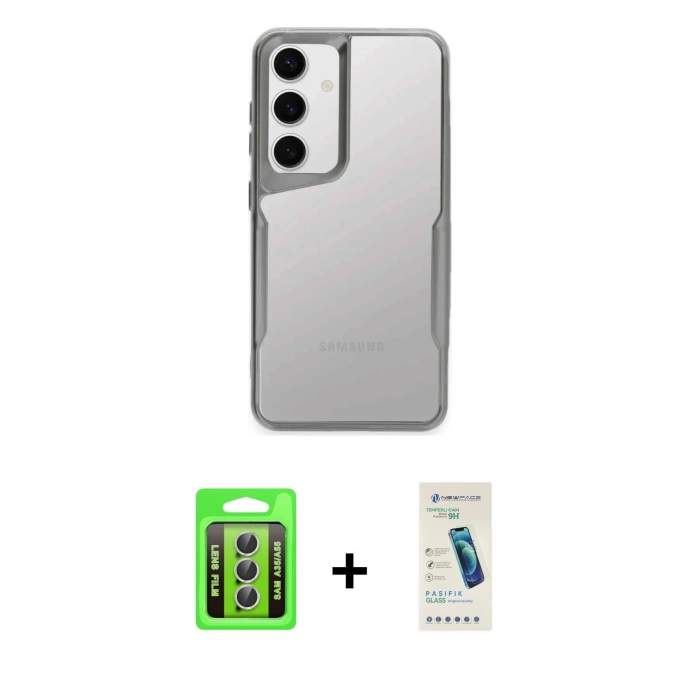 MARSİLYAN™- Galaxy A35 5G Kılıf Akış Çizgi Koleksiyonu - Şeffaf Pasifik Cam Ekran Koruyucu + Raze Metal Kamera Lens - GS
