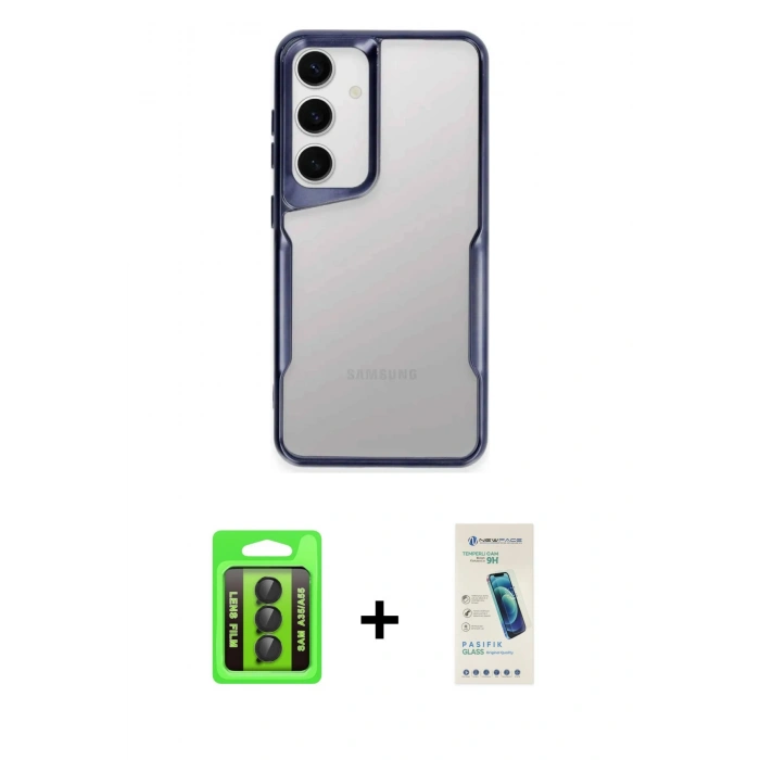 MARSİLYAN™- Galaxy A35 5G Kılıf Akış Çizgi Koleksiyonu - Şeffaf Pasifik Cam Ekran Koruyucu + Raze Metal Kamera Lens - SH