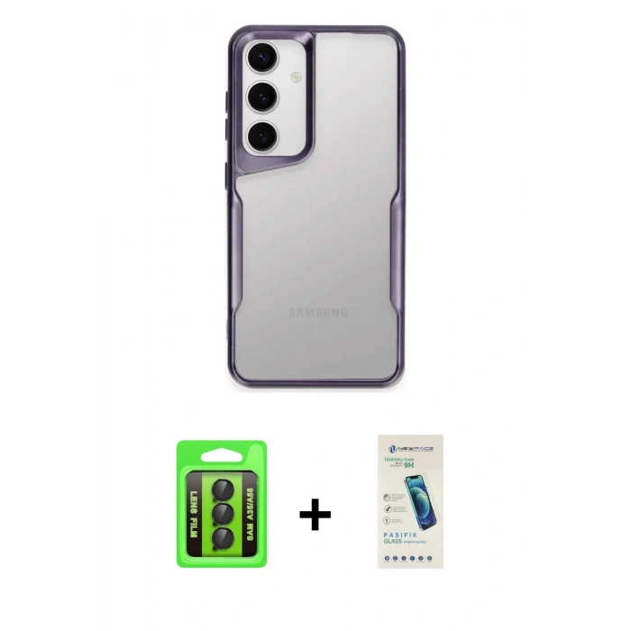 MARSİLYAN™- Galaxy A35 5G Kılıf Akış Çizgi Koleksiyonu - Şeffaf Pasifik Cam Ekran Koruyucu + Raze Metal Kamera Lens - SH