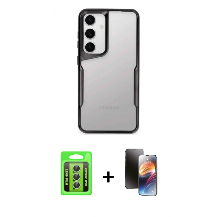 MARSİLYAN™- Galaxy A35 5G Kılıf Akış Çizgi Koleksiyonu - Siyah 3D Antistatik Mat Seramik Nano Ekran Koruyucu + Raze Metal Kamera Lens - GS