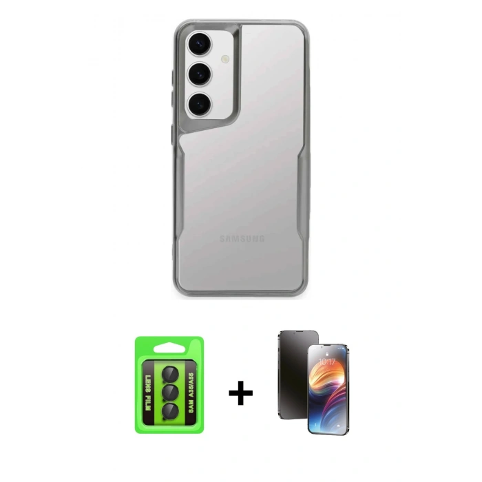MARSİLYAN™- Galaxy A35 5G Kılıf Akış Çizgi Koleksiyonu - Siyah 3D Antistatik Mat Seramik Nano Ekran Koruyucu + Raze Metal Kamera Lens - SH