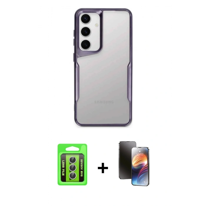 MARSİLYAN™- Galaxy A35 5G Kılıf Akış Çizgi Koleksiyonu - Siyah 3D Antistatik Mat Seramik Nano Ekran Koruyucu + Raze Metal Kamera Lens - GS