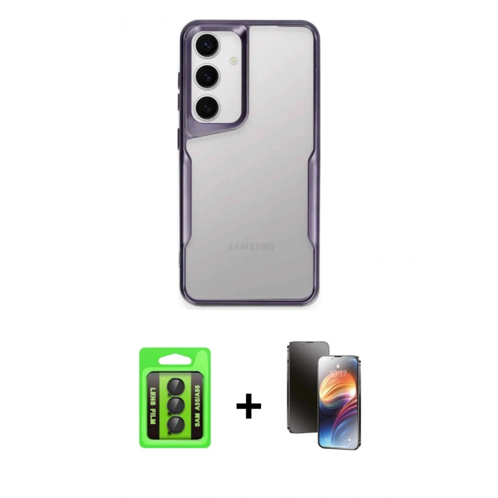 MARSİLYAN™- Galaxy A35 5G Kılıf Akış Çizgi Koleksiyonu - Siyah 3D Antistatik Mat Seramik Nano Ekran Koruyucu + Raze Metal Kamera Lens - SH