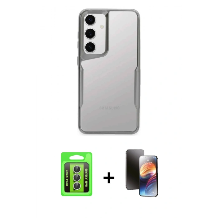 MARSİLYAN™- Galaxy A35 5G Kılıf Akış Çizgi Koleksiyonu - Siyah 3D Antistatik Mat Seramik Nano Ekran Koruyucu + Raze Metal Kamera Lens - GS