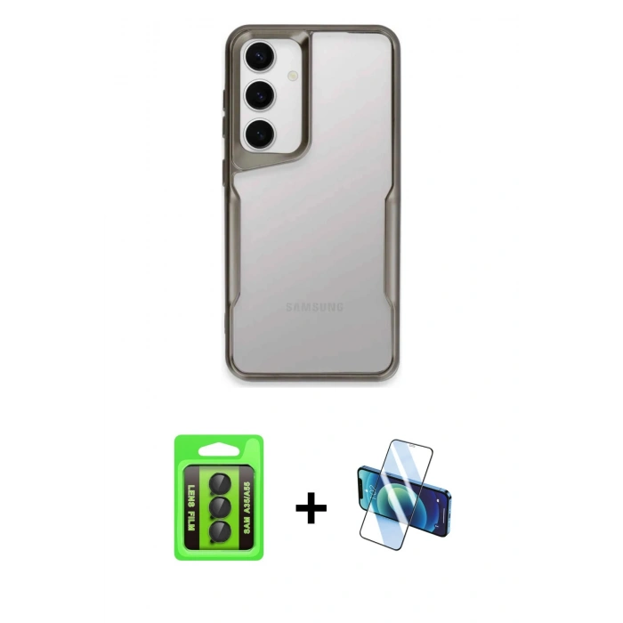 MARSİLYAN™- Galaxy A35 5G Kılıf Akış Çizgi Koleksiyonu - Siyah 3D Antistatik Seramik Nano Ekran Koruyucu + Raze Metal Kamera Lens - SH