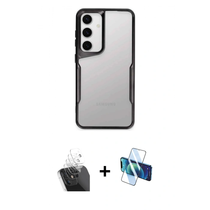MARSİLYAN™- Galaxy A35 5G Kılıf Akış Çizgi Koleksiyonu - Siyah 3D Antistatik Seramik Nano Ekran Koruyucu + Kamera Lens Koruma Cam - SF