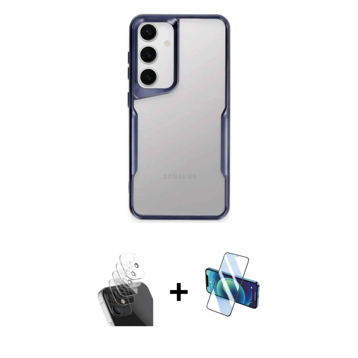 MARSİLYAN™- Galaxy A35 5G Kılıf Akış Çizgi Koleksiyonu - Siyah 3D Antistatik Seramik Nano Ekran Koruyucu + Kamera Lens Koruma Cam - SF