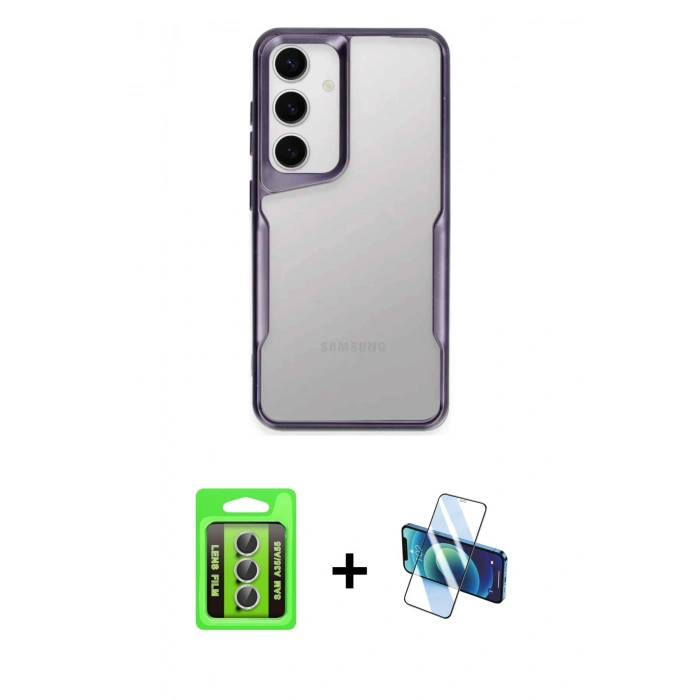 MARSİLYAN™- Galaxy A35 5G Kılıf Akış Çizgi Koleksiyonu - Siyah 3D Antistatik Seramik Nano Ekran Koruyucu + Raze Metal Kamera Lens - GS