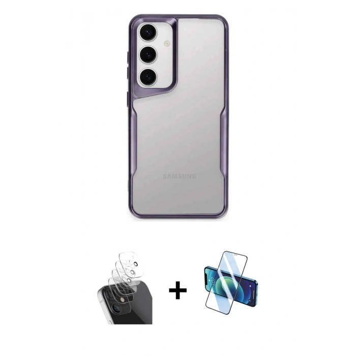 MARSİLYAN™- Galaxy A35 5G Kılıf Akış Çizgi Koleksiyonu - Siyah 3D Antistatik Seramik Nano Ekran Koruyucu + Kamera Lens Koruma Cam - SF