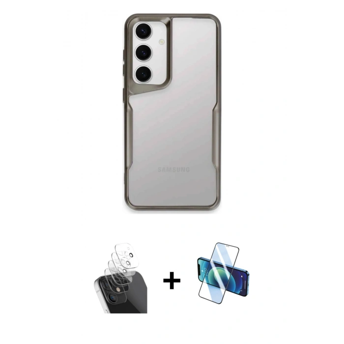 MARSİLYAN™- Galaxy A35 5G Kılıf Akış Çizgi Koleksiyonu - Siyah 3D Antistatik Seramik Nano Ekran Koruyucu + Kamera Lens Koruma Cam - SF