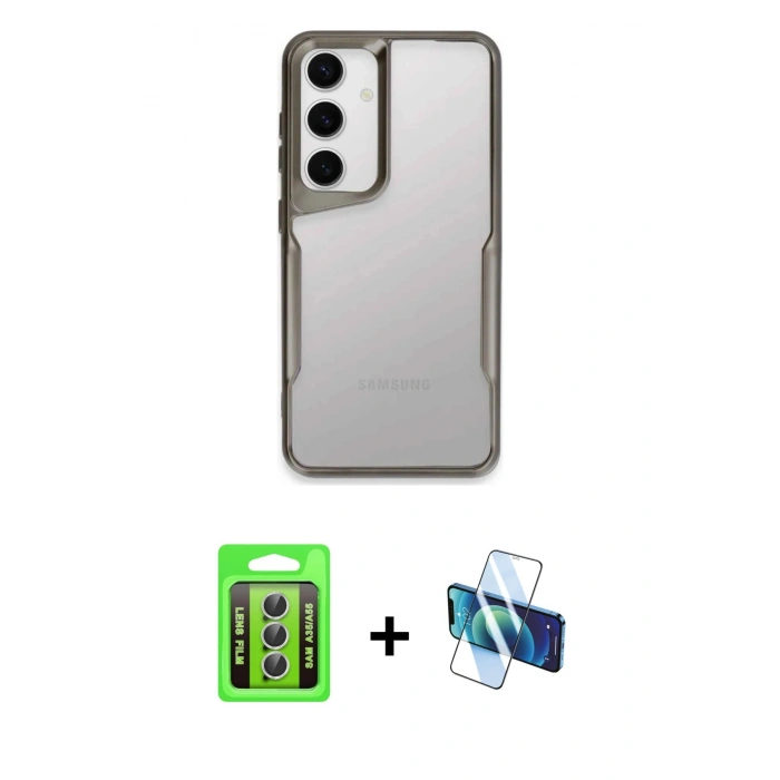 MARSİLYAN™- Galaxy A35 5G Kılıf Akış Çizgi Koleksiyonu - Siyah 3D Antistatik Seramik Nano Ekran Koruyucu + Raze Metal Kamera Lens - GS