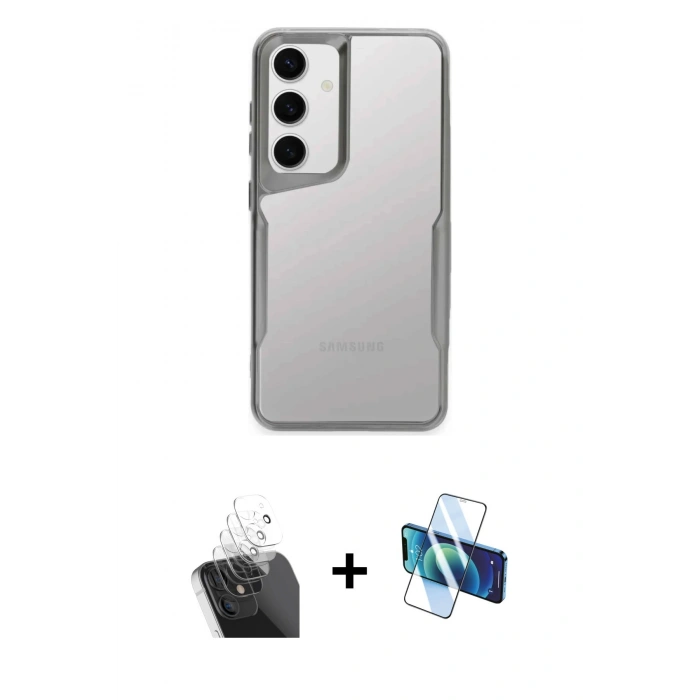 MARSİLYAN™- Galaxy A35 5G Kılıf Akış Çizgi Koleksiyonu - Siyah 3D Antistatik Seramik Nano Ekran Koruyucu + Kamera Lens Koruma Cam - SF