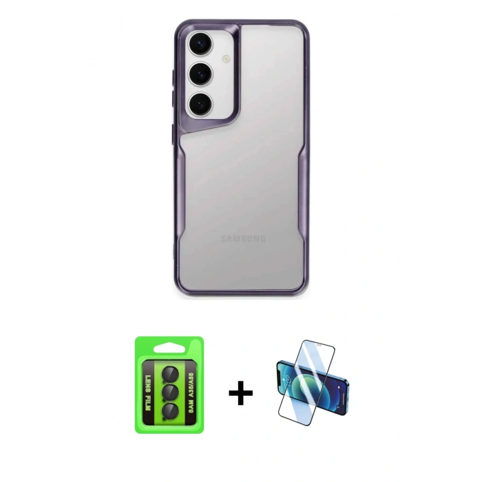 MARSİLYAN™- Galaxy A35 5G Kılıf Akış Çizgi Koleksiyonu - Siyah 3D Antistatik Seramik Nano Ekran Koruyucu + Raze Metal Kamera Lens - SH
