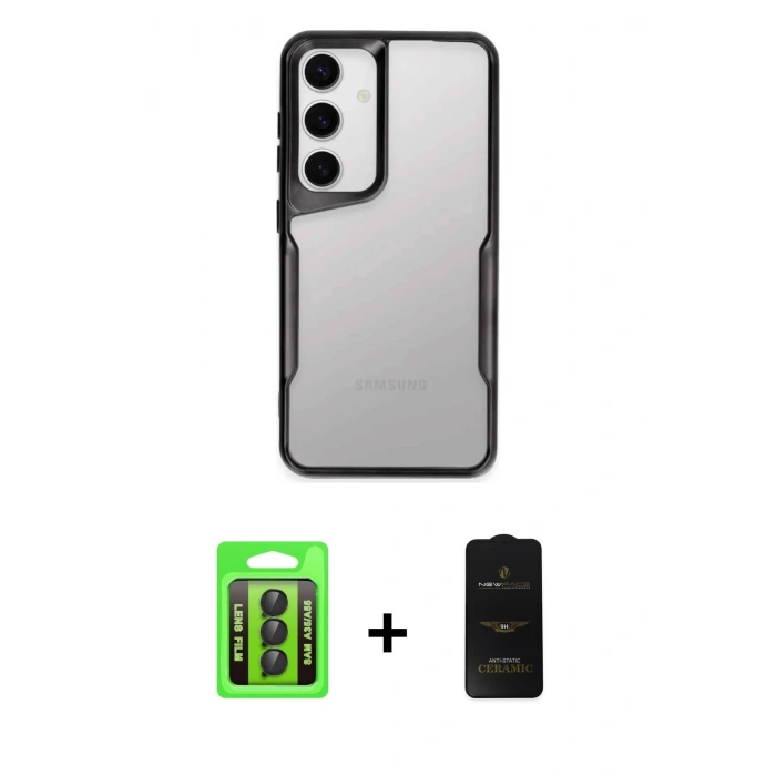 MARSİLYAN™- Galaxy A35 5G Kılıf Akış Çizgi Koleksiyonu - Siyah 6D Antistatik Mat Seramik Hayalet Nano Ekran Koruyucu + Raze Metal Kamera Lens - SH