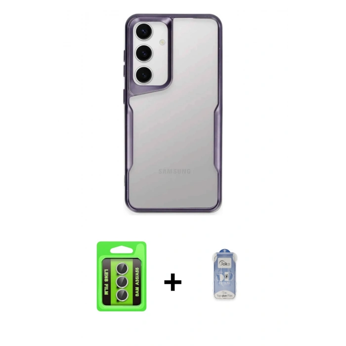MARSİLYAN™- Galaxy A35 5G Kılıf Akış Çizgi Koleksiyonu - Siyah Joko Magic 5D Cam + Raze Metal Kamera Lens - GS
