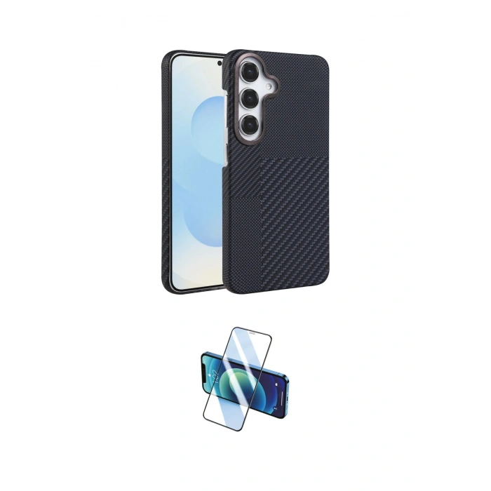 MARSİLYAN™- Galaxy A35 5G Kılıf Doruk Serisi - Siyah 3D Antistatik Cam Ekran Koruyucu