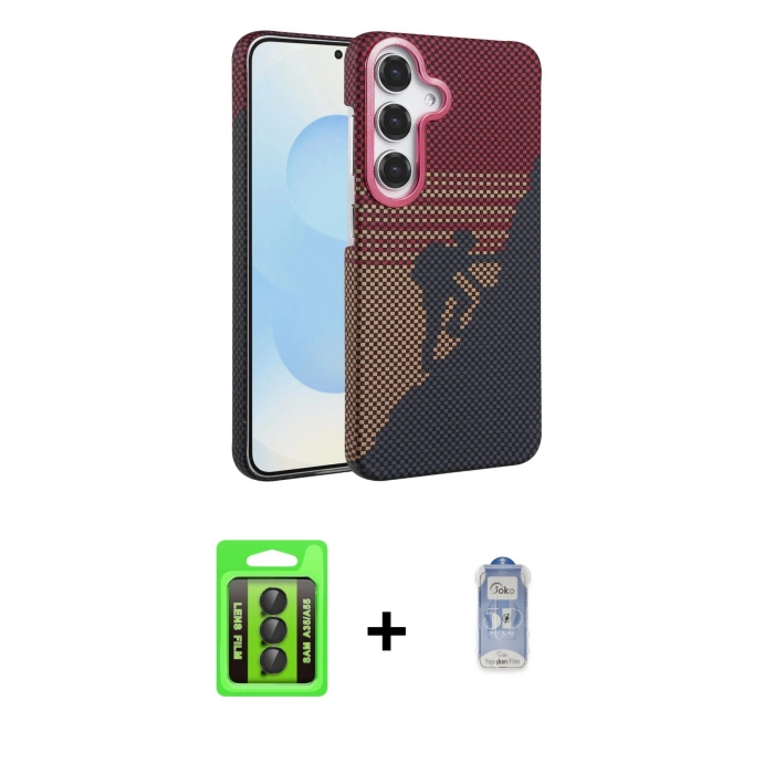 MARSİLYAN™- Galaxy A35 5G Kılıf Doruk Serisi - Siyah Joko Magic 5D Cam + Raze Metal Kamera Lens - SH