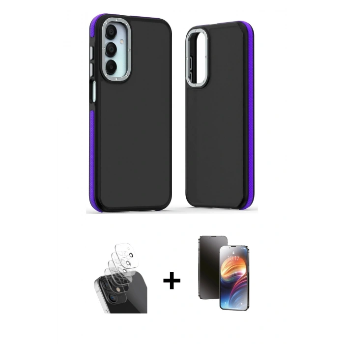 MARSİLYAN™- Galaxy A35 5G Kılıf Eksen Işık - Siyah 3D Antistatik Mat Seramik Nano Ekran Koruyucu + Kamera Lens Koruma Cam - SF