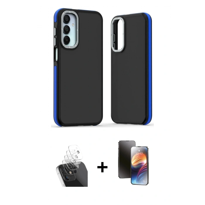 MARSİLYAN™- Galaxy A35 5G Kılıf Eksen Işık - Siyah 3D Antistatik Mat Seramik Nano Ekran Koruyucu + Kamera Lens Koruma Cam - SF