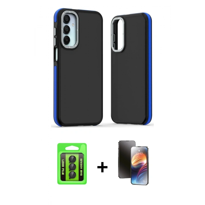 MARSİLYAN™- Galaxy A35 5G Kılıf Eksen Işık - Siyah 3D Antistatik Mat Seramik Nano Ekran Koruyucu + Raze Metal Kamera Lens - SH