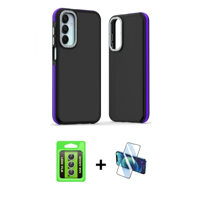 MARSİLYAN™- Galaxy A35 5G Kılıf Eksen Işık - Siyah 3D Antistatik Seramik Nano Ekran Koruyucu + Raze Metal Kamera Lens - GS