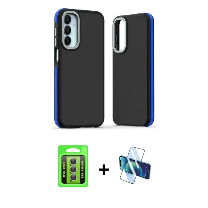 MARSİLYAN™- Galaxy A35 5G Kılıf Eksen Işık - Siyah 3D Antistatik Seramik Nano Ekran Koruyucu + Raze Metal Kamera Lens - GS