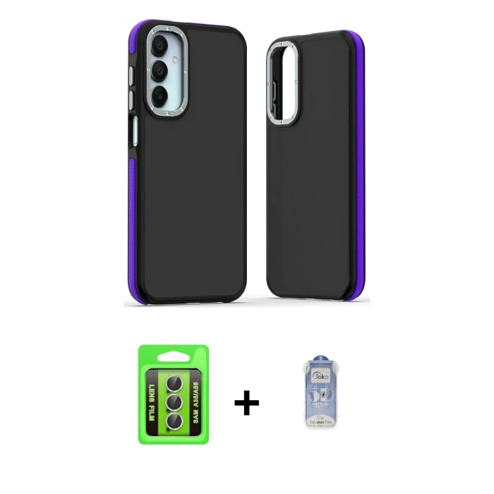 MARSİLYAN™- Galaxy A35 5G Kılıf Eksen Işık - Siyah Joko Magic 5D Cam + Raze Metal Kamera Lens - GS