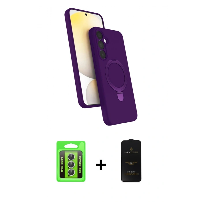 MARSİLYAN™- Galaxy A35 5G Kılıf İz Işık Koleksiyonu - Siyah 6D Antistatik Mat Seramik Hayalet Nano Ekran Koruyucu + Raze Metal Kamera Lens - GS