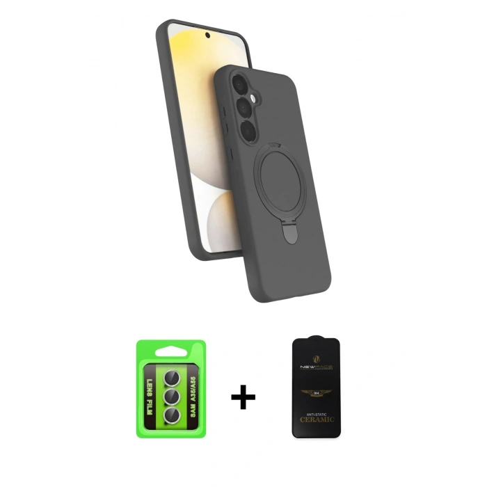 MARSİLYAN™- Galaxy A35 5G Kılıf İz Işık Koleksiyonu - Siyah 6D Antistatik Mat Seramik Hayalet Nano Ekran Koruyucu + Raze Metal Kamera Lens - GS
