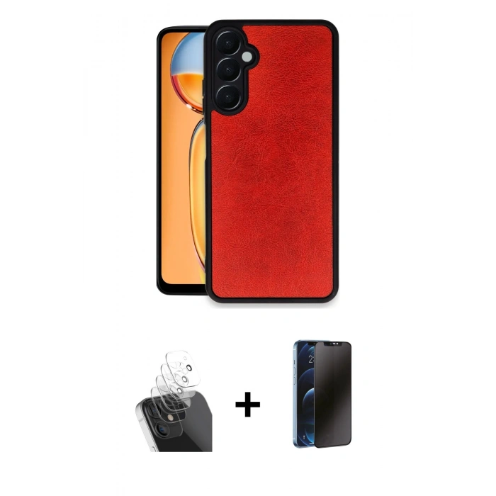 MARSİLYAN™- Galaxy A35 5G Kılıf Kıvılcım Işık Serisi - Siyah 3D Antistatik Hayalet Cam Ekran Koruyucu + Şeffaf Kamera Lens Koruma Cam