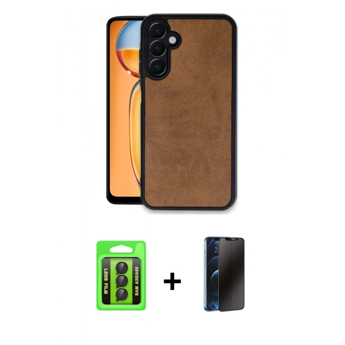 MARSİLYAN™- Galaxy A35 5G Kılıf Kıvılcım Işık Serisi - Siyah 3D Antistatik Hayalet Cam Ekran Koruyucu + Raze Metal Kamera Lens - SH