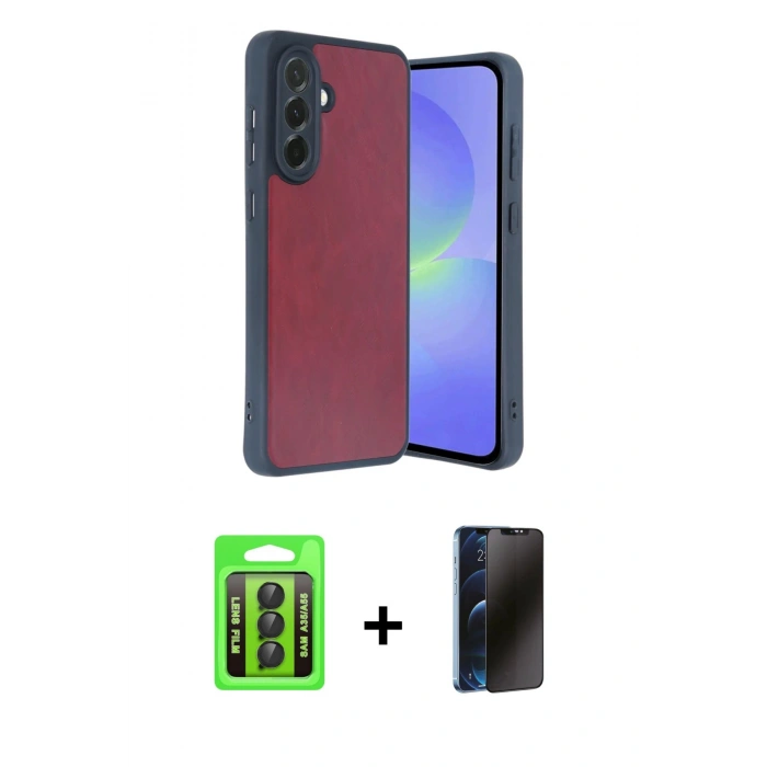 MARSİLYAN™- Galaxy A35 5G Kılıf Kıvılcım Işık Serisi - Siyah 3D Antistatik Hayalet Cam Ekran Koruyucu + Raze Metal Kamera Lens - SH