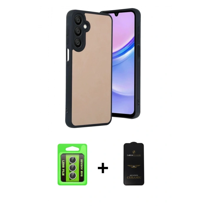 MARSİLYAN™- Galaxy A35 5G Kılıf Kıvılcım Işık Serisi - Siyah 6D Antistatik Mat Seramik Hayalet Nano Ekran Koruyucu + Raze Metal Kamera Lens - GS
