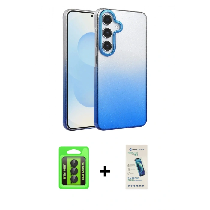 MARSİLYAN™- Galaxy A35 5G Kılıf Kıvılcım Minimal Özel Seri - Şeffaf Pasifik Cam Ekran Koruyucu + Raze Metal Kamera Lens - SH