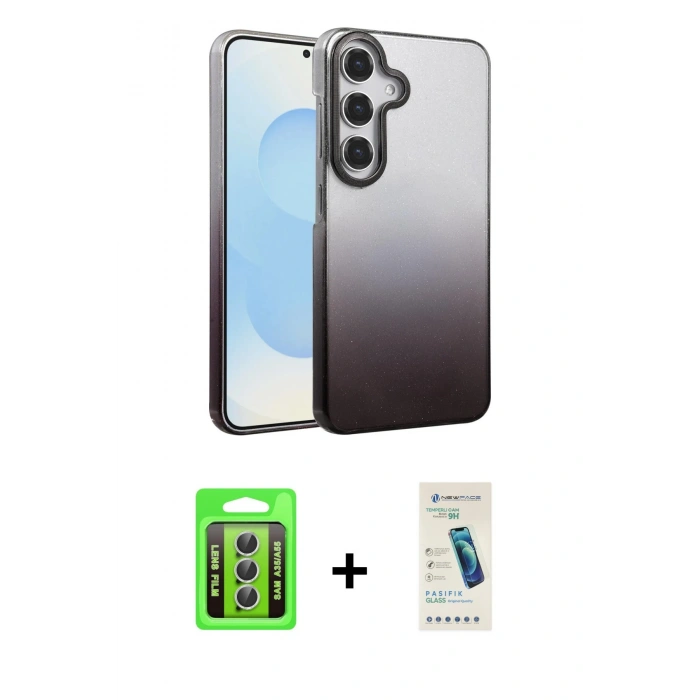 MARSİLYAN™- Galaxy A35 5G Kılıf Kıvılcım Minimal Özel Seri - Şeffaf Pasifik Cam Ekran Koruyucu + Raze Metal Kamera Lens - GS