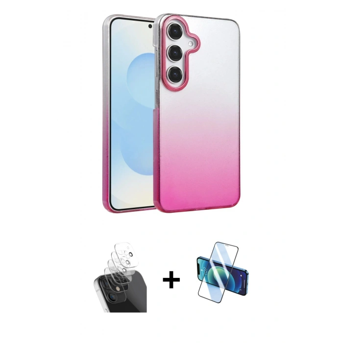 MARSİLYAN™- Galaxy A35 5G Kılıf Kıvılcım Minimal Özel Seri - Siyah 3D Antistatik Cam Ekran Koruyucu + Şeffaf Kamera Lens Koruma Cam